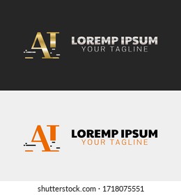 Elementos de plantilla de diseño de icono del logotipo de la letra inicial AI mayúscula. Logo de línea moderna con estilo de lujo dorado plateado. Se puede utilizar para negocios, grupos de empresas, consultoría, finanzas. Ilustración vectorial.