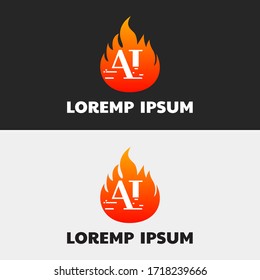 Initial Letter AI capital logo icon design template elements. Modern line logo with flame style. Can be used for business, company group, consulting, finance. Vector Illustration.