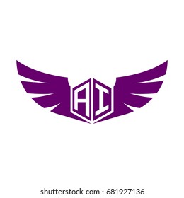 Initial Letter AI Hexagonal Shape Logo with Wings Icon