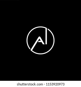 Initial letter AI IA minimalist art monogram shape logo, white color on black background.