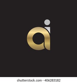 Letra inicial AI Círculo enlazado Logotipo en minúscula Oro Plata Fondo negro