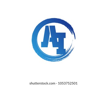 Initial letter AI logo with blue zen brush