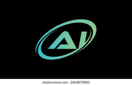 Logo inicial de AI. Diseño creativo y moderno del logotipo de la IA sobre fondo negro.