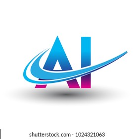 initial letter AI logotype company name colored blue and magenta swoosh design. vector logo for business and company identity.