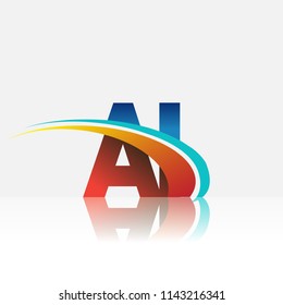 initial letter AI logotype company name colored red and blue and swoosh design. vector logo for business and company identity.
