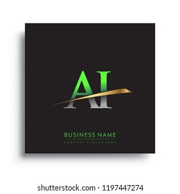 initial letter AI logotype company name colored green and gold swoosh design. vector logo for business and company