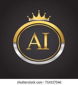 initial letter AI logotype company name with oval shape and crown, gold and silver color. vector logo for business and company identity.