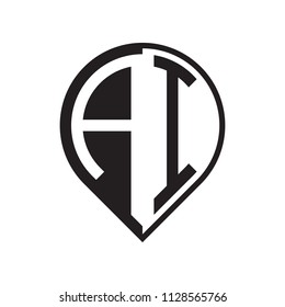 initial letter ai pin logo black