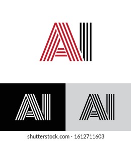 Initial letter ai uppercase modern logo design template elements. Black, red and white letter Isolated on white, black and grey background. Suitable for business, consulting group company.