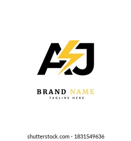 Ursprünglicher Buchstabe AJ, Electricity Logo und Symbol Vectordesign Template. Power Energy Logo Design Element für Unternehmen und Unternehmen.