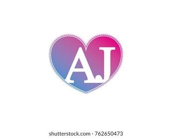 the initial letter AJ in the heart symbol as a logo, sign and decoration