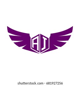 Initial Letter AJ Hexagonal Shape Logo with Wings Icon
