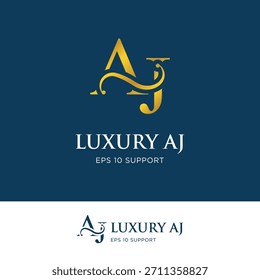 initial letter aj logo icon type with gold gradient color and swash
