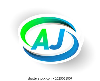initial letter AJ logotype company name colored blue and green swoosh design, modern logo concept. vector logo for business and company identity.

