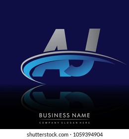 initial letter AJ logotype company name colored blue and grey swoosh design. vector logo for business and company identity.
