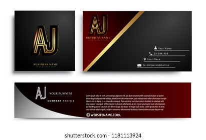 initial letter AJ logotype company name colored gold elegant design. Vector sets for business identity on black background.