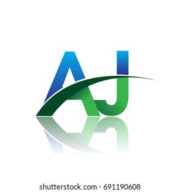 initial letter AJ logotype company name colored blue and green swoosh design. vector logo for business and company identity.
