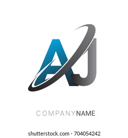 initial letter AJ logotype company name colored blue and grey swoosh design. logo design for business and company identity.
