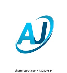 initial letter AJ logotype company name colored blue swoosh design concept. vector logo for business and company identity.