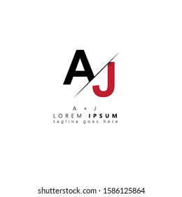 Initial letter aj sliced uppercase modern logo design template elements. Black and red letter Isolated on white background. Suitable for business, consulting group company.