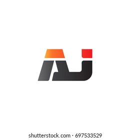 Initial letter AJ, straight linked line bold logo, gradient fire red black colors