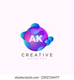 Letra inicial plantilla de logotipo AK 3D diseño de esfera de círculo colorido para identidad empresarial y de empresa