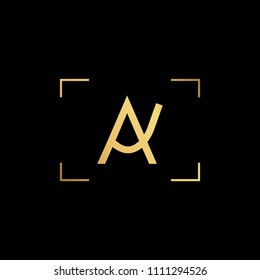 Initial letter AK KA minimalist art monogram shape logo, gold color on black background