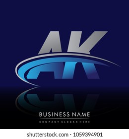 initial letter AK logotype company name colored blue and grey swoosh design. vector logo for business and company identity.
