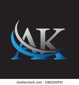 initial letter AK logotype company name colored blue and grey swoosh design. vector logo for business and company identity.