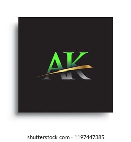 initial letter AK logotype company name colored green and gold swoosh design. vector logo for business and company