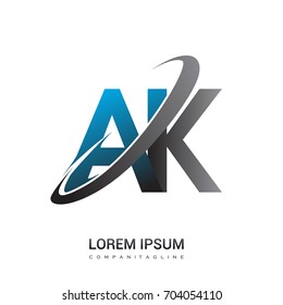 initial letter AK logotype company name colored blue and grey swoosh design. logo design for business and company identity.