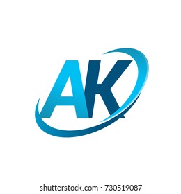 initial letter AK logotype company name colored blue swoosh design concept. vector logo for business and company identity.