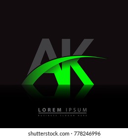 initial letter AK logotype company name colored green and black swoosh design. vector logo for business and company identity.
