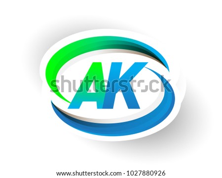 initial letter AK logotype company name colored blue and green swoosh design, modern logo concept. vector logo for business and company identity.