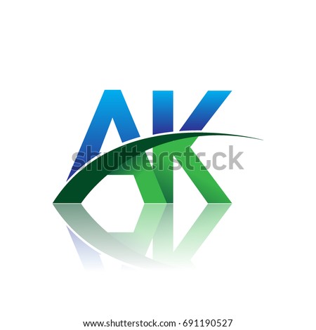 initial letter AK logotype company name colored blue and green swoosh design. vector logo for business and company identity.
