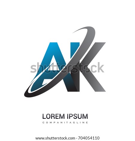 initial letter AK logotype company name colored blue and grey swoosh design. logo design for business and company identity.