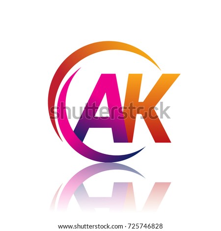 initial letter AK logotype company name orange and magenta color on circle and swoosh design. vector logo for business and company identity.