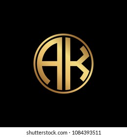 Initial letter AK, minimalist art monogram circle shape logo, gold color on black background