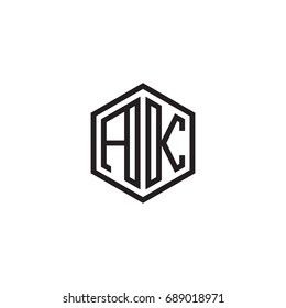 Initial letter AK, minimalist line art monogram hexagon logo, black color