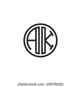 Initial letter AK, minimalist line art monogram circle logo, black color