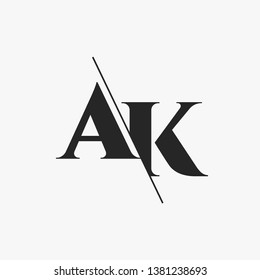 Initial Letter AK Monogram Sliced. Modern logo template isolated on gray background