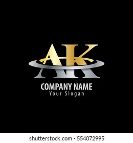 Initial Letter AK With Overlapping Swoosh Circle