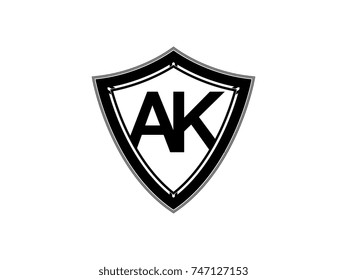 Initial letter AK shield logo black monogram vector illustration