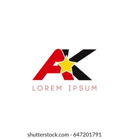 Initial letter ak yellow star logo red black