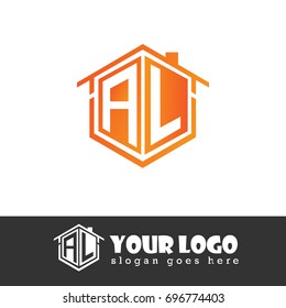 Initial Letter AL Linked Logo, House of Hexagonal Shape with Orange