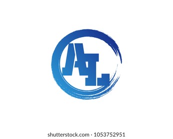 Initial letter AL logo with blue zen brush