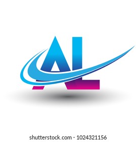 initial letter AL logotype company name colored blue and magenta swoosh design. vector logo for business and company identity.