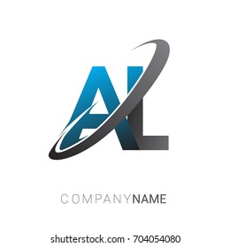 initial letter AL logotype company name colored blue and grey swoosh design. logo design for business and company identity.