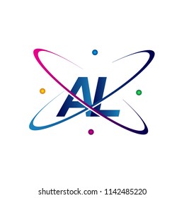 initial letter AL logotype science icon colored blue, red, green and yellow swoosh design. vector logo for business and company identity.
