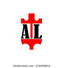 Initial letter AL red crown shield simple logo. Minimal and unique.